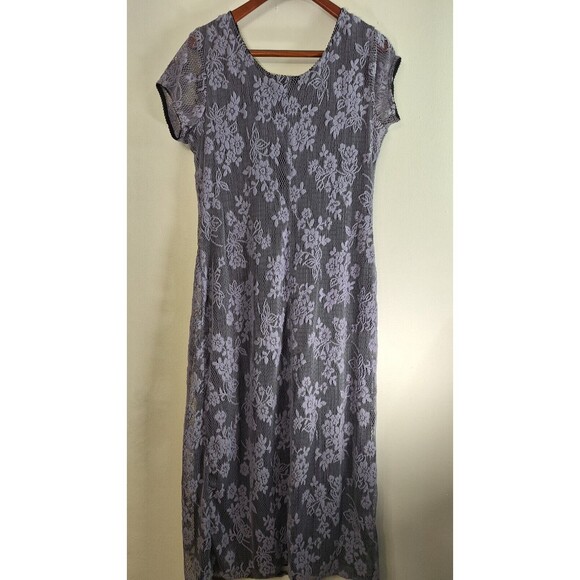 Vtg ALWAYS CAROLINE Crochet Lined Floral Maxi Dress Sz 14 Boho Coquette Cottage - Picture 2 of 6